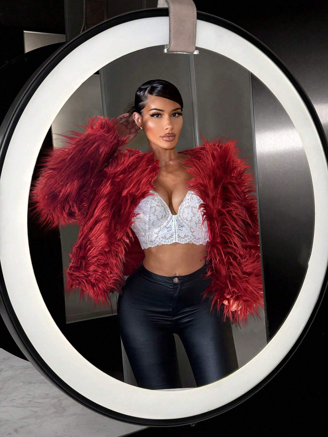 SXY Solid Color Luxurious Long Sleeve Fluffy Coat for Winter