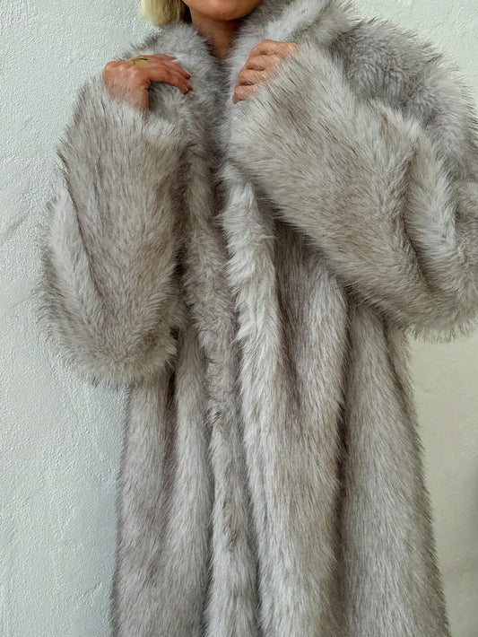 Firerie Autumn/Winter New Warm Elegant Party Date Meeting Sexy Lapel Long Fluffy Coat, High-End Designbusiness , Casual, Casual, Faux Fur, Plush, Long Sleeve